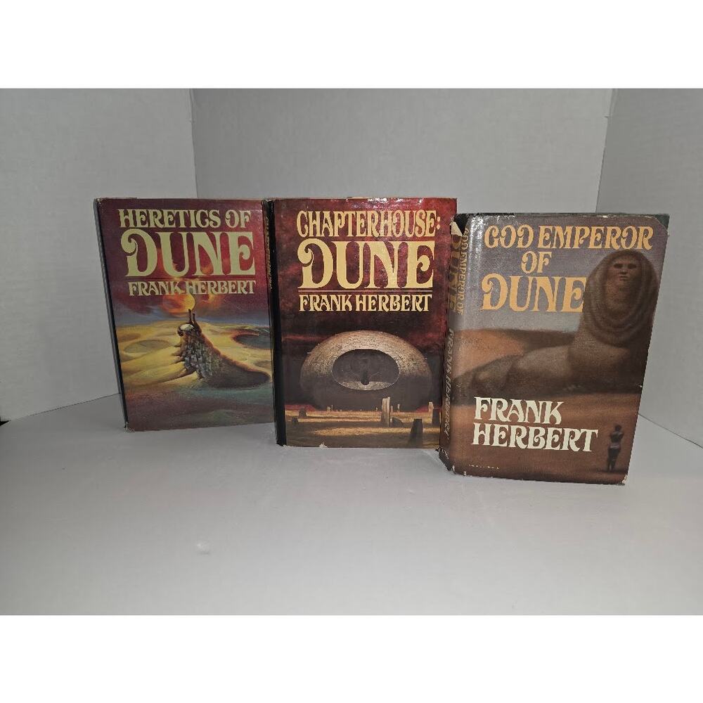 Frank Herbert Dune Trilogy 1st Ed HCDJ Set x3, God Emperor Heretics Chapterhouse
